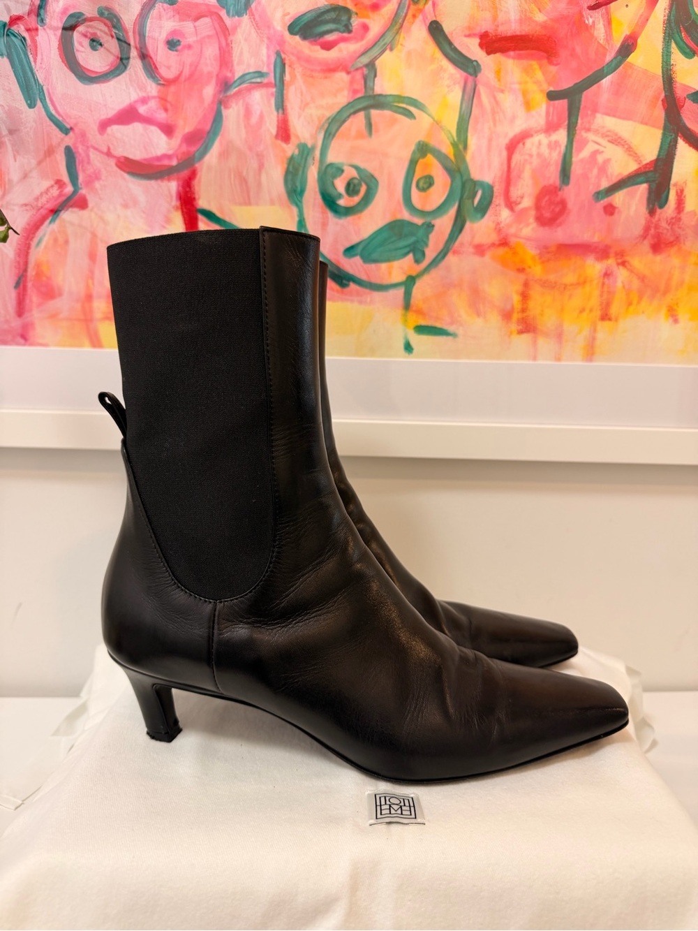 Toteme Black Leather Mid-Heel Ankle Boots